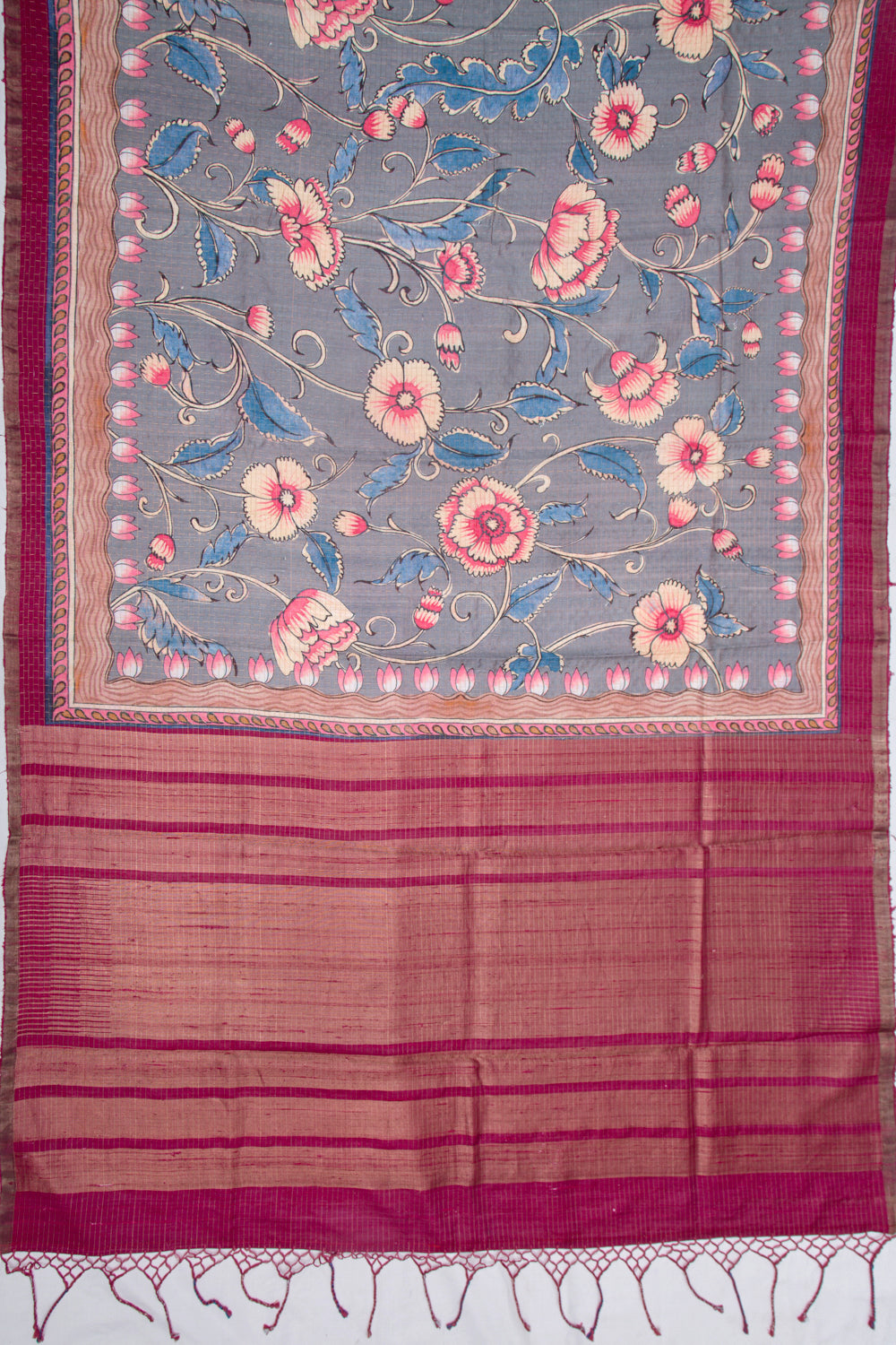 Tussar Floral Printed Grey Saree