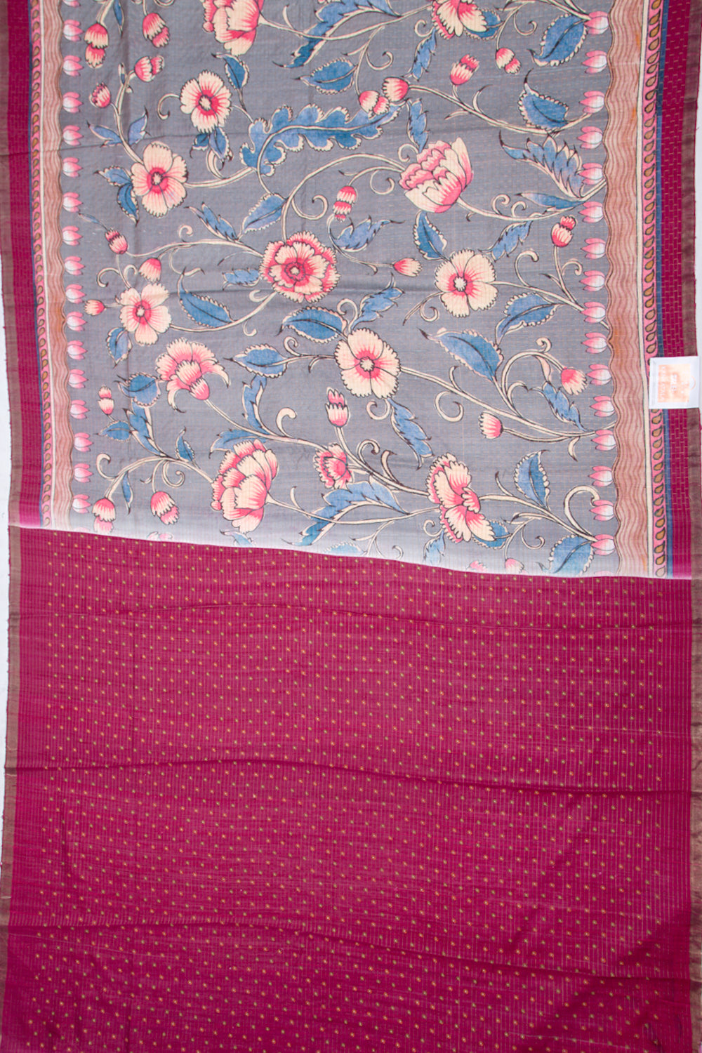 Tussar Floral Printed Grey Saree