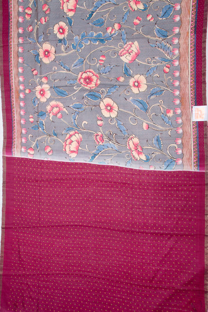 Tussar Floral Printed Grey Saree