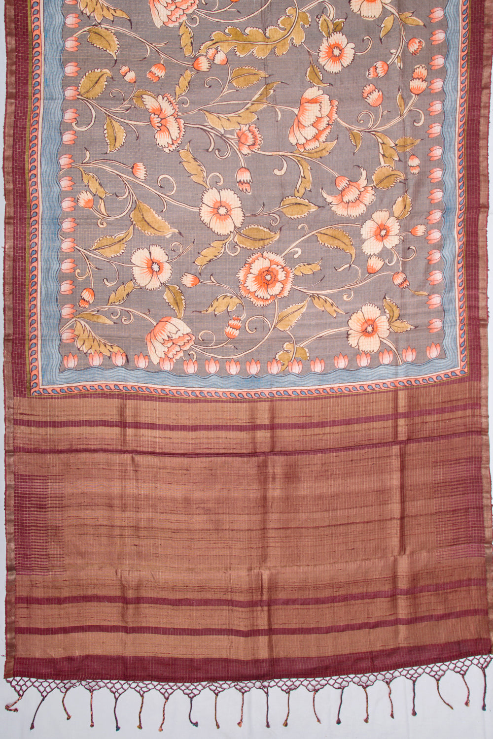 Tussar Floral Printed Grey Saree