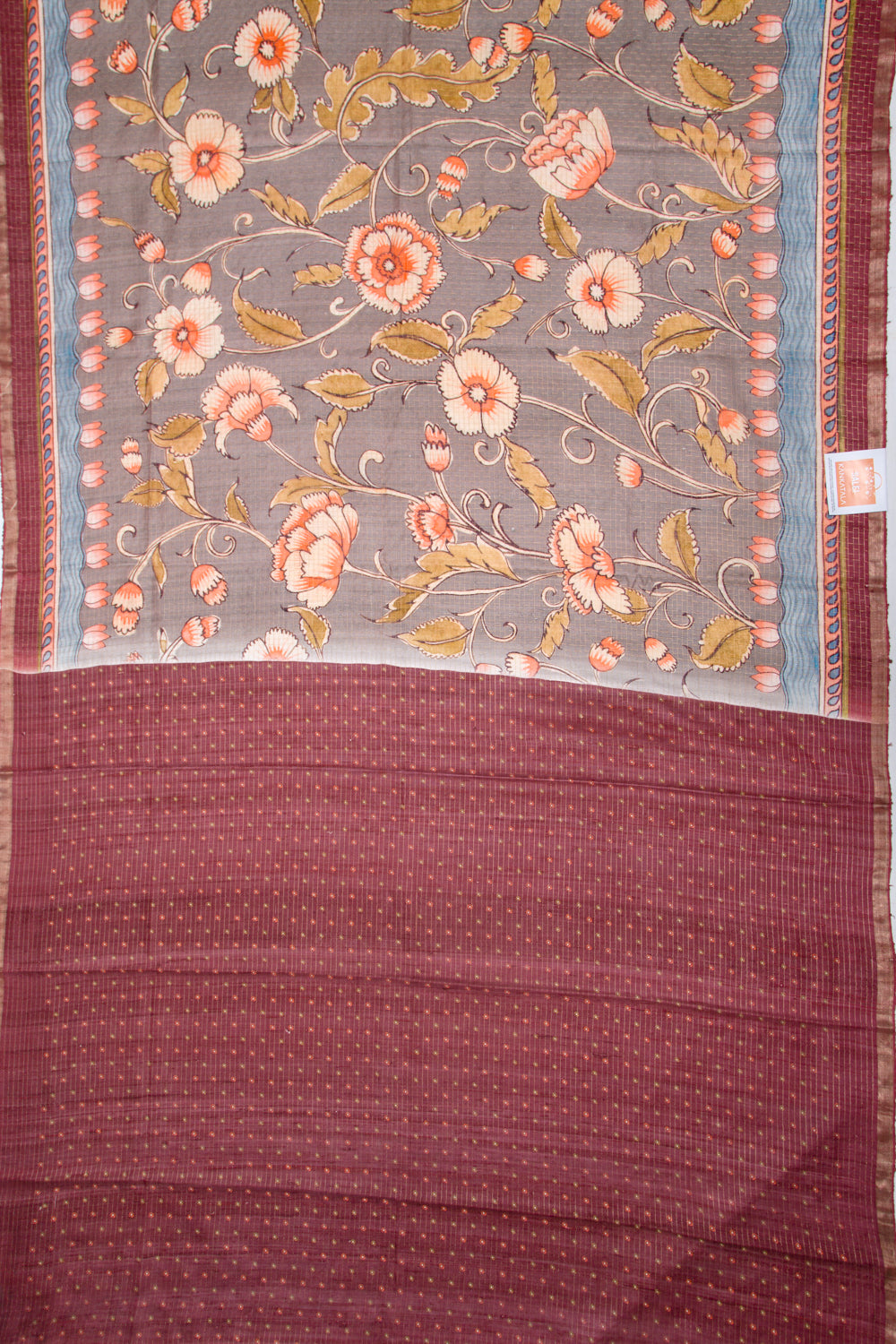 Tussar Floral Printed Grey Saree