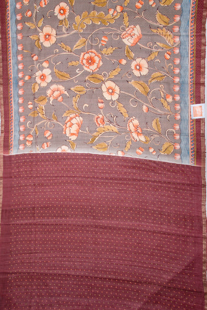 Tussar Floral Printed Grey Saree