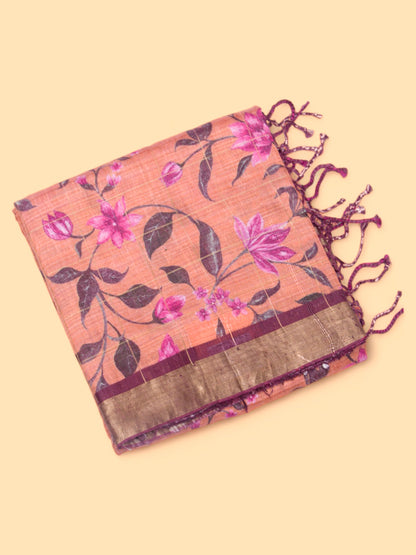 Tussar Floral Printed Orange Saree