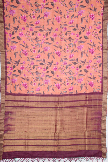 Tussar Floral Printed Orange Saree