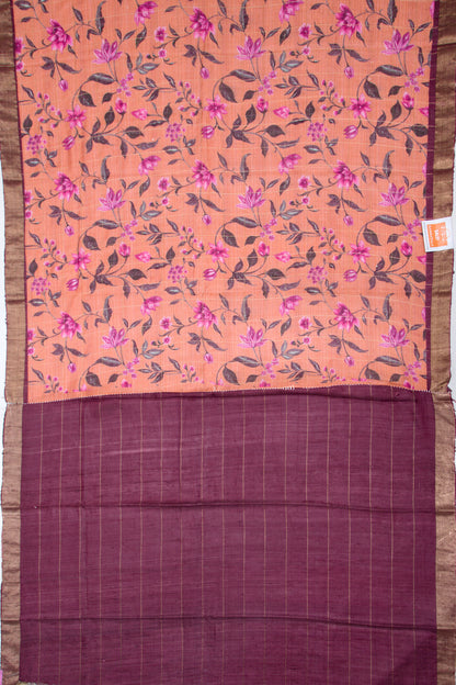 Tussar Floral Printed Orange Saree