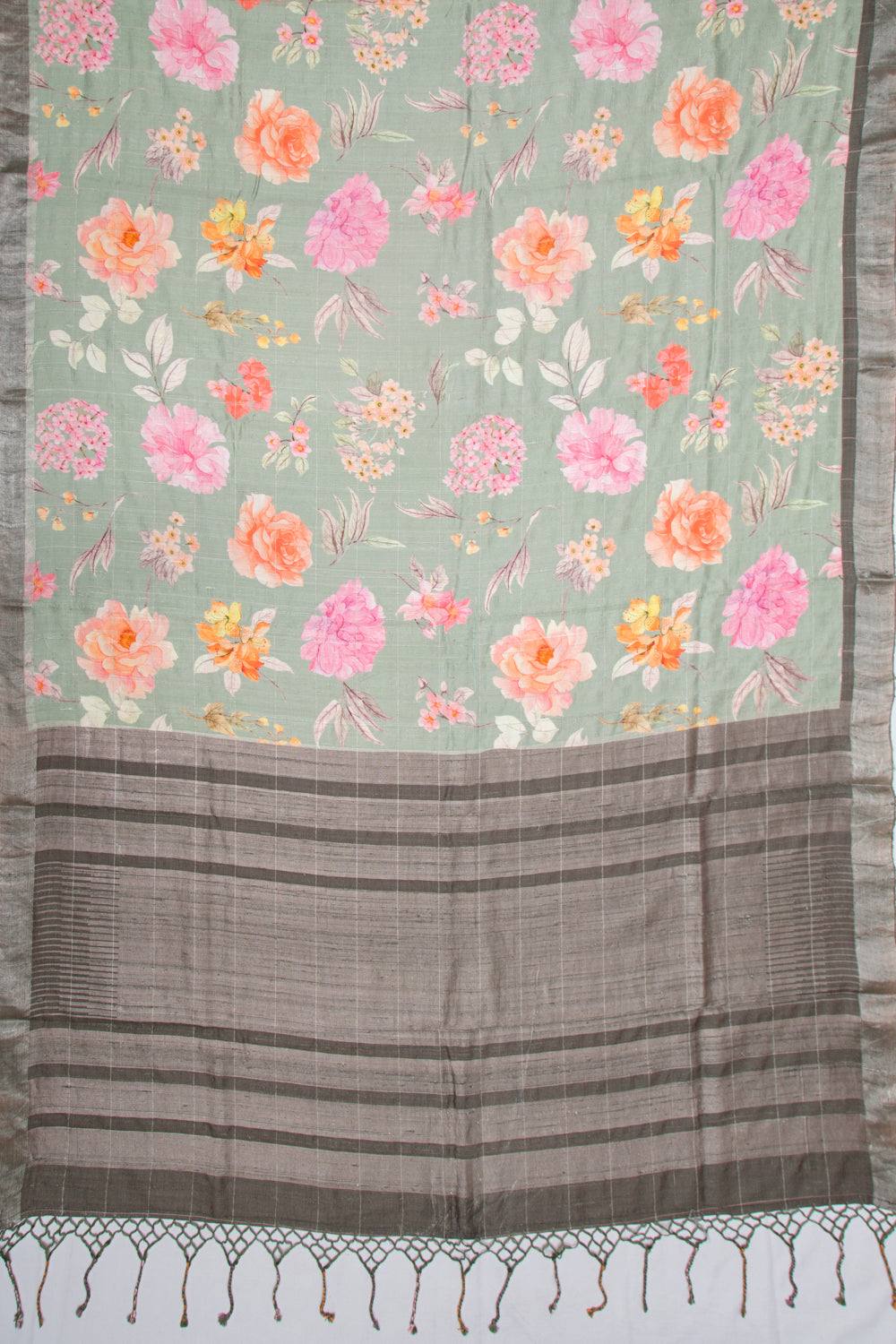 Tussar Floral Printed Pastel Green Saree