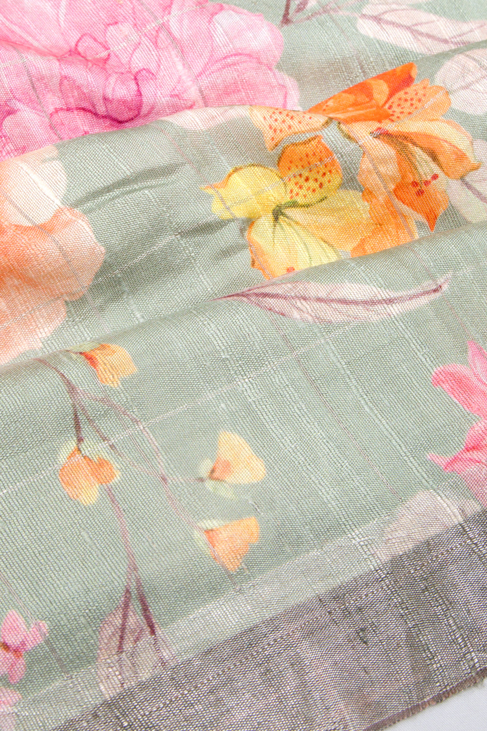 Tussar Floral Printed Pastel Green Saree