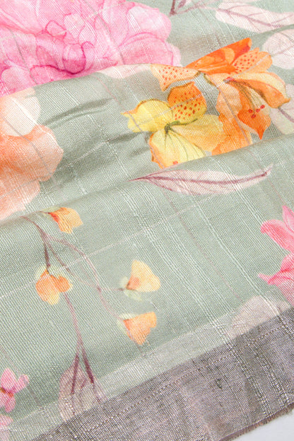 Tussar Floral Printed Pastel Green Saree