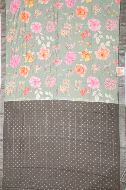 Tussar Floral Printed Pastel Green Saree