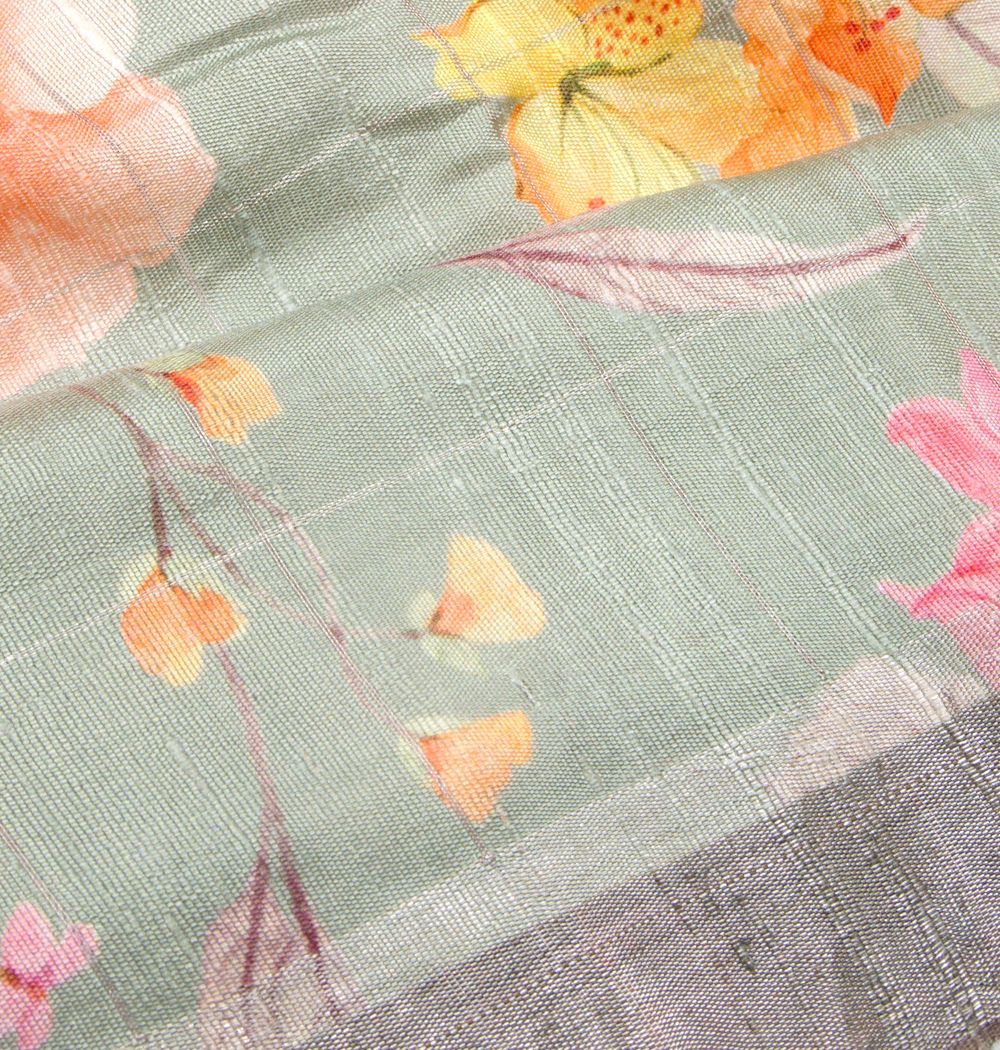 Tussar Floral Printed Pastel Green Saree