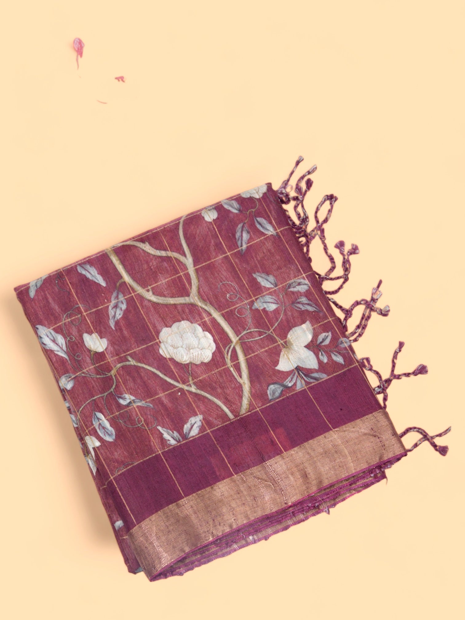 Tussar Floral Printed Jaal Purple Saree