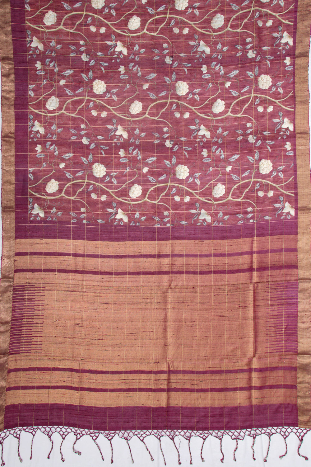 Tussar Floral Printed Jaal Purple Saree