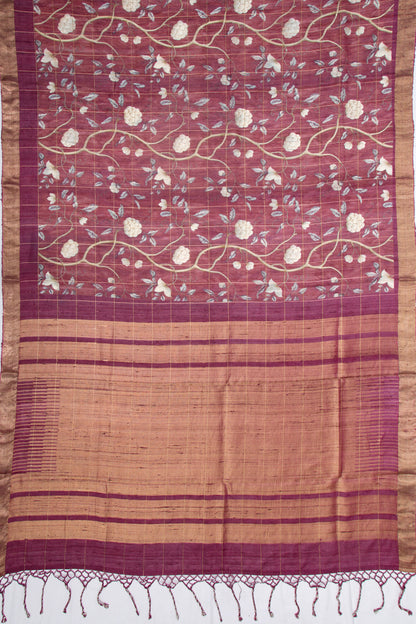 Tussar Floral Printed Jaal Purple Saree