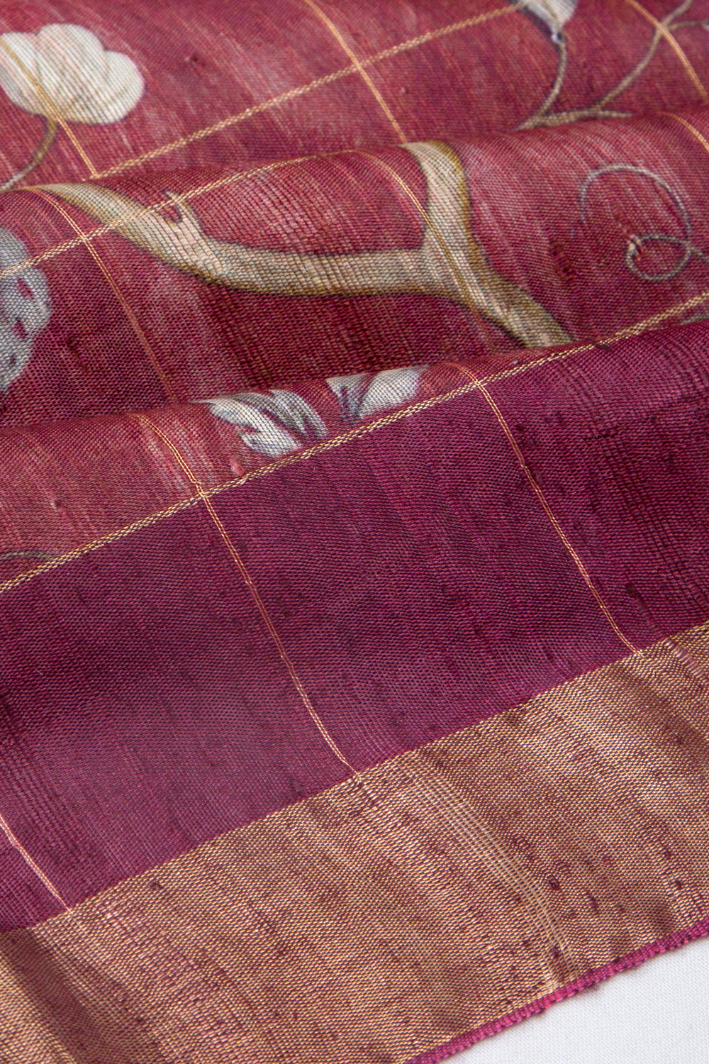 Tussar Floral Printed Jaal Purple Saree