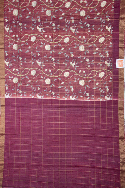 Tussar Floral Printed Jaal Purple Saree