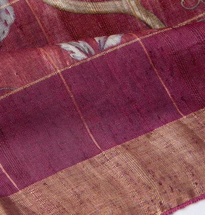 Tussar Floral Printed Jaal Purple Saree