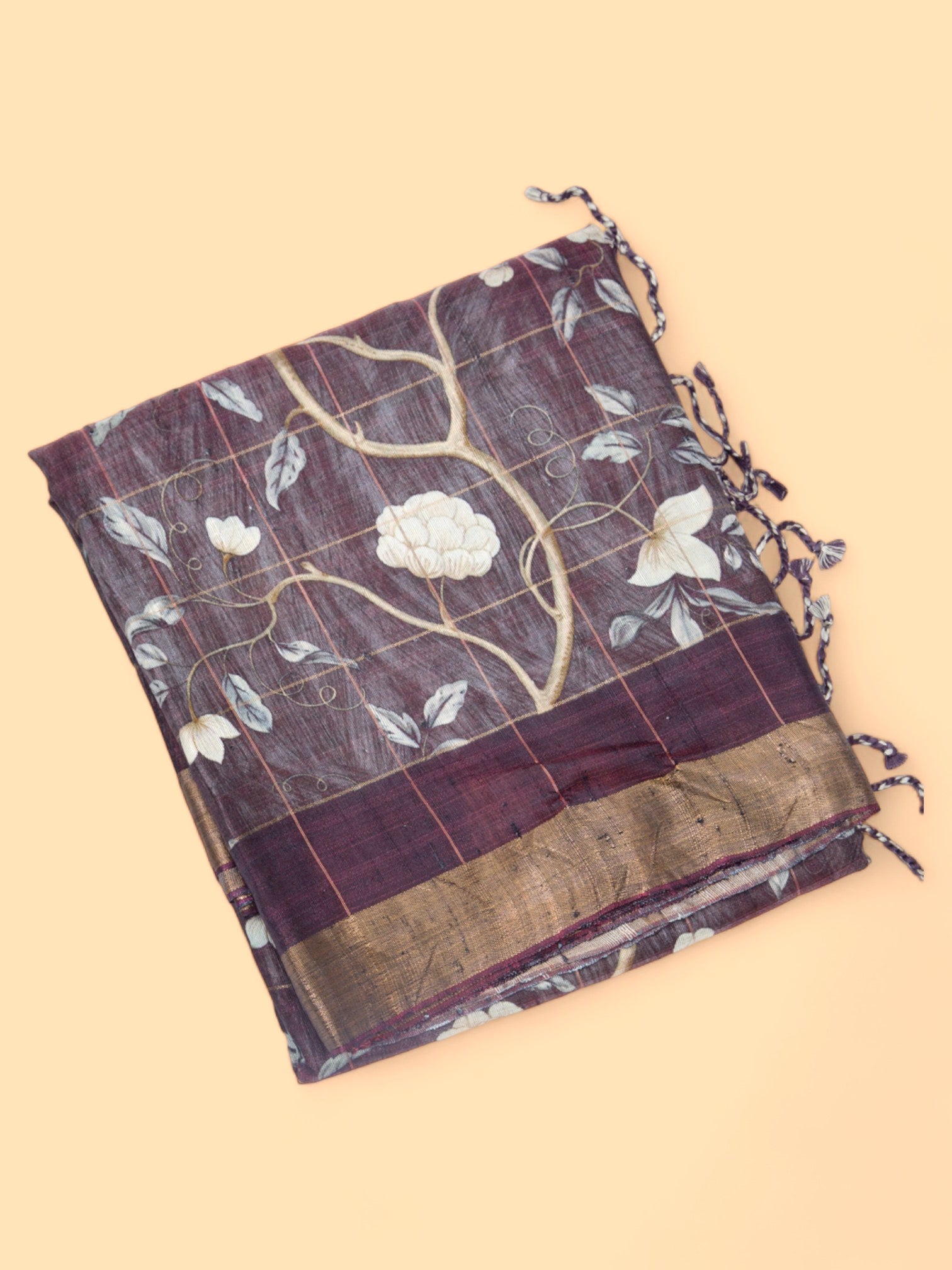 Tussar Floral Printed Purple Saree
