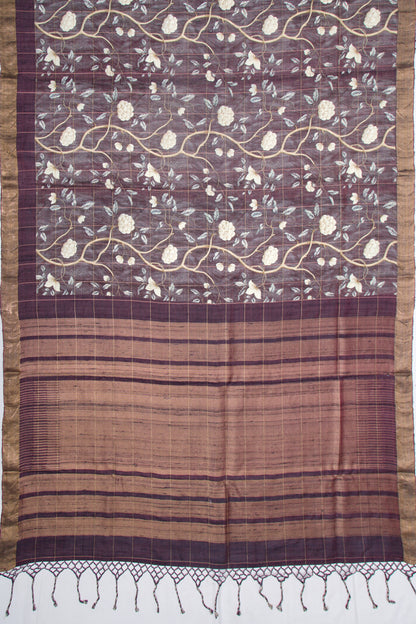 Tussar Floral Printed Purple Saree