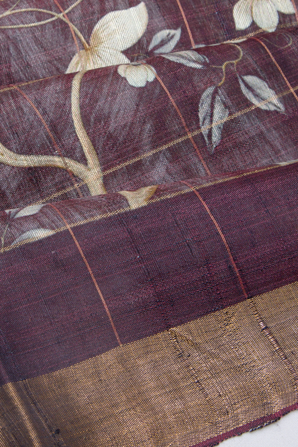 Tussar Floral Printed Purple Saree
