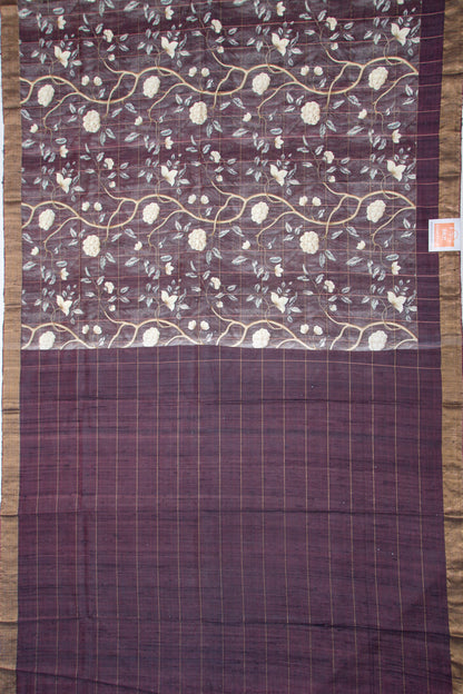 Tussar Floral Printed Purple Saree