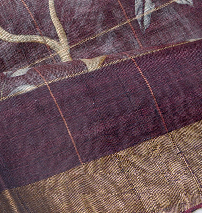Tussar Floral Printed Purple Saree
