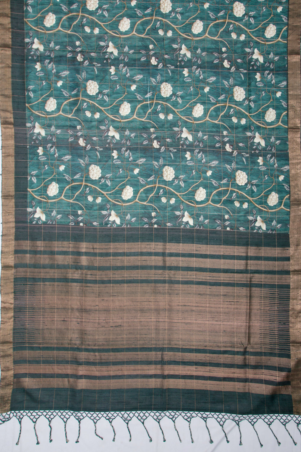 Tussar Floral Printed Green Saree