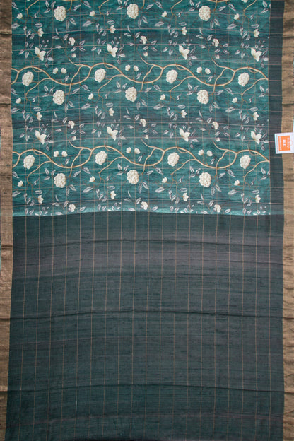 Tussar Floral Printed Green Saree