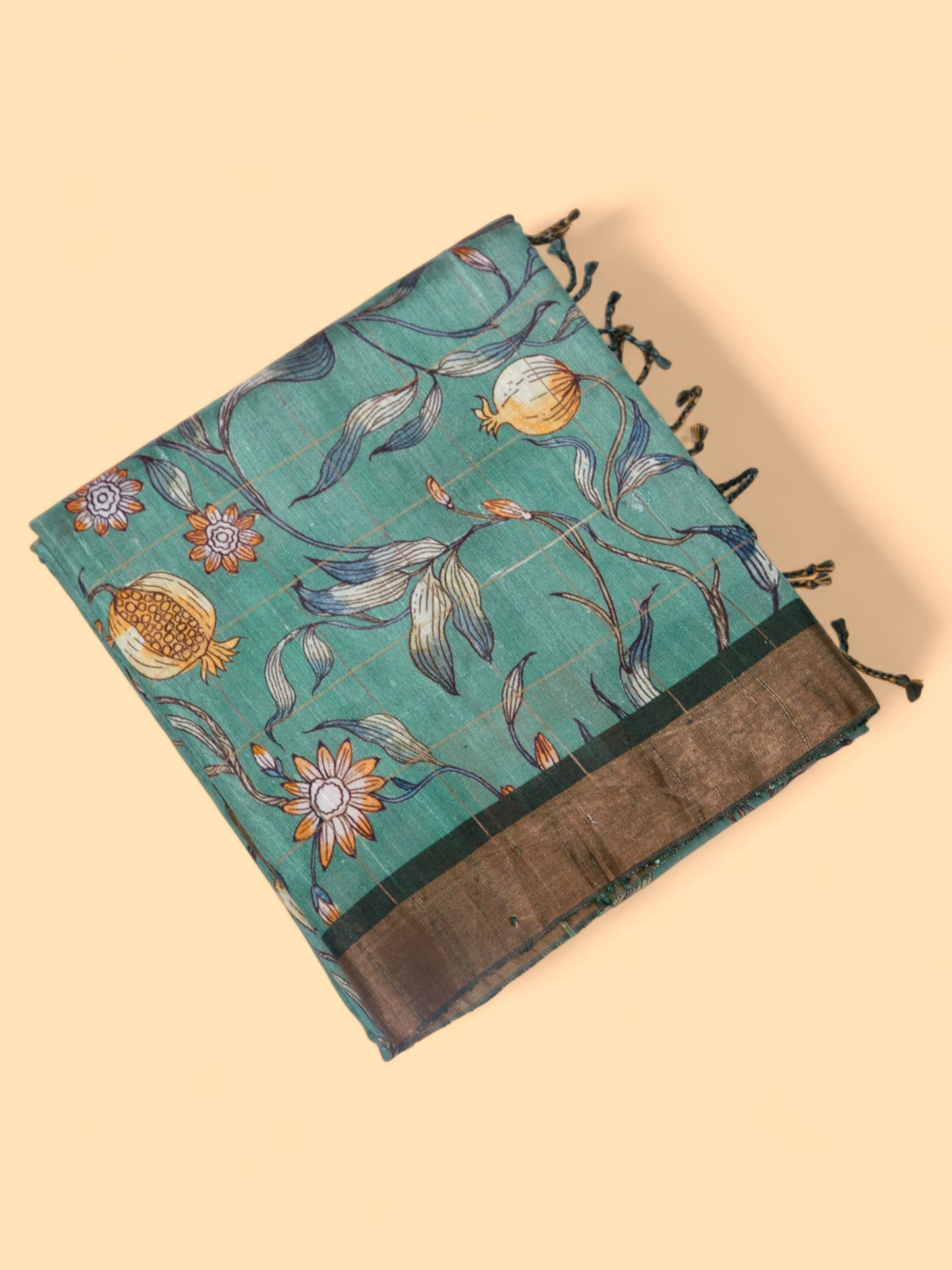 Tussar Floral Printed Green Saree