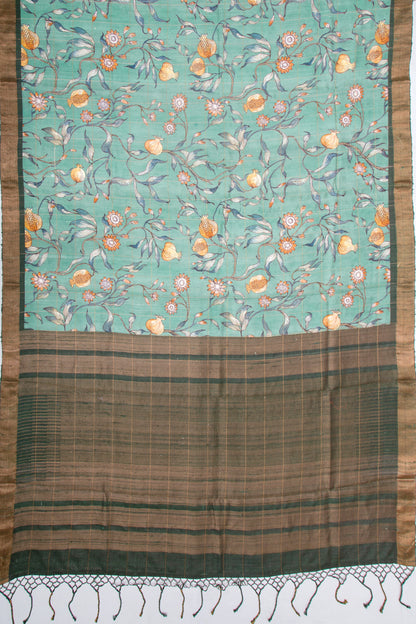 Tussar Floral Printed Green Saree