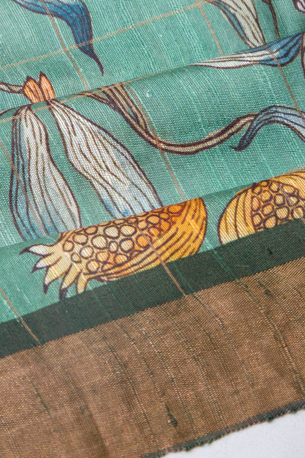 Tussar Floral Printed Green Saree