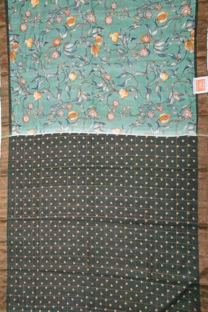 Tussar Floral Printed Green Saree
