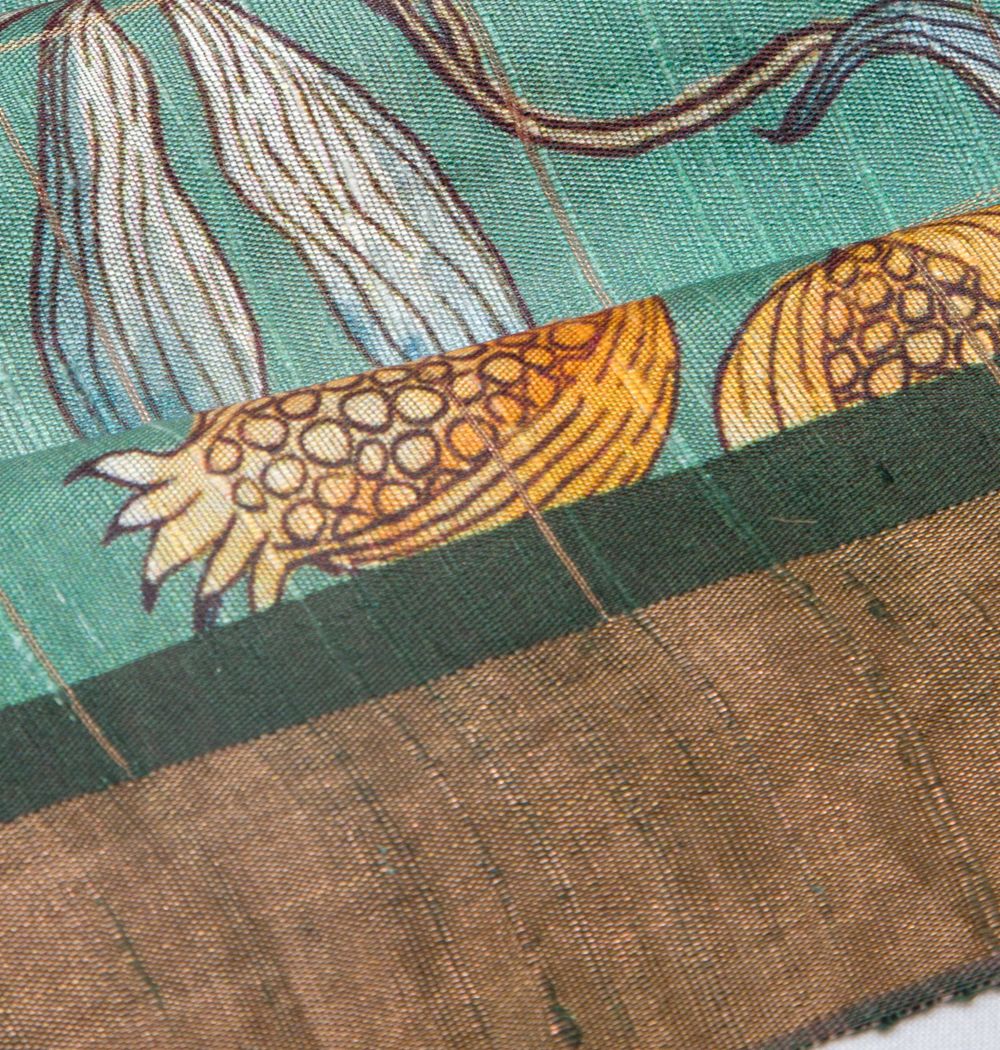 Tussar Floral Printed Green Saree