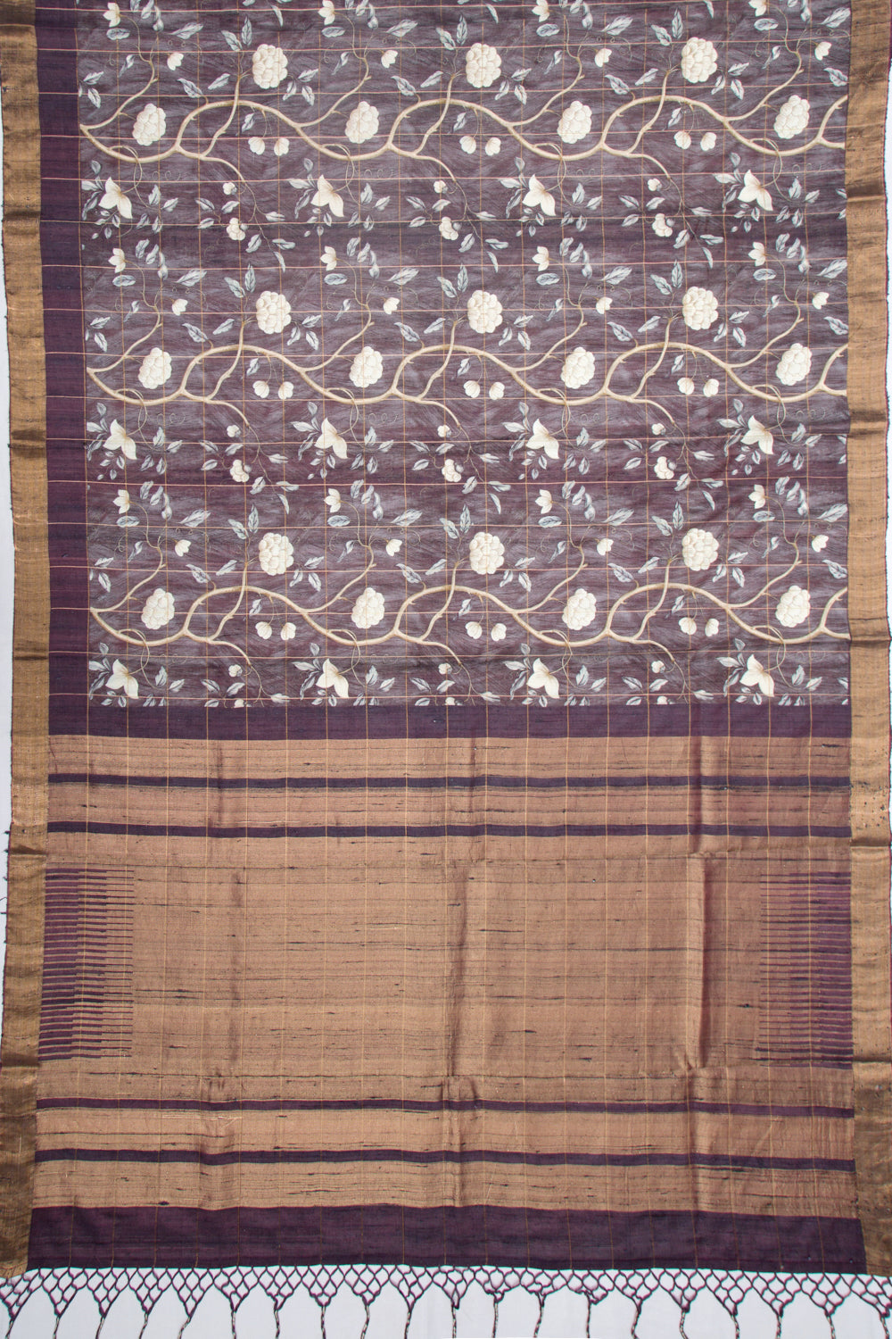 Tussar Floral Printed Purple Saree