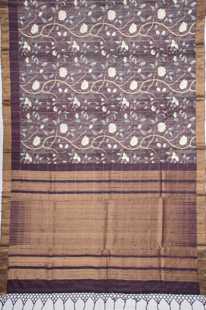 Tussar Floral Printed Purple Saree