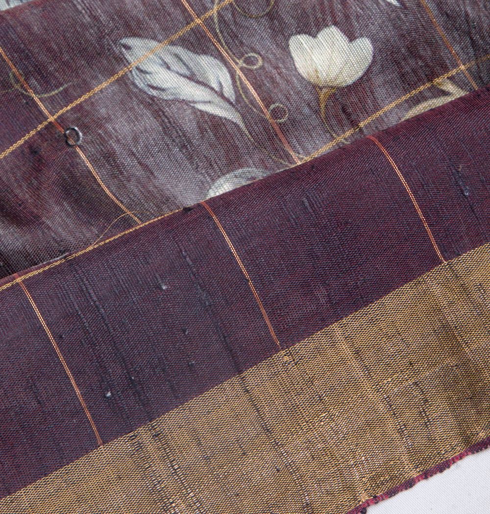 Tussar Floral Printed Purple Saree