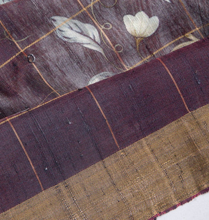 Tussar Floral Printed Purple Saree