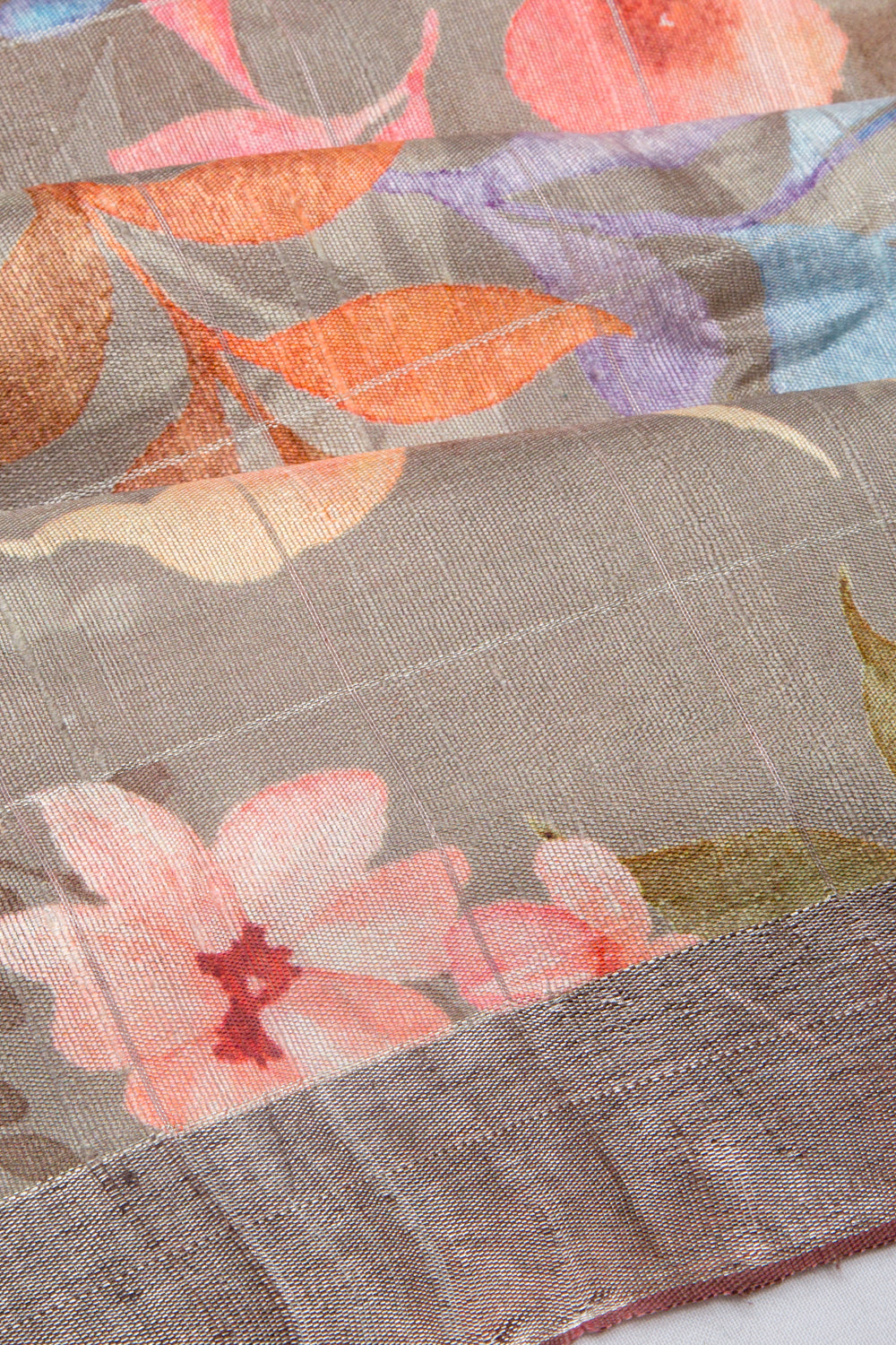 Tussar Floral Printed Grey Saree