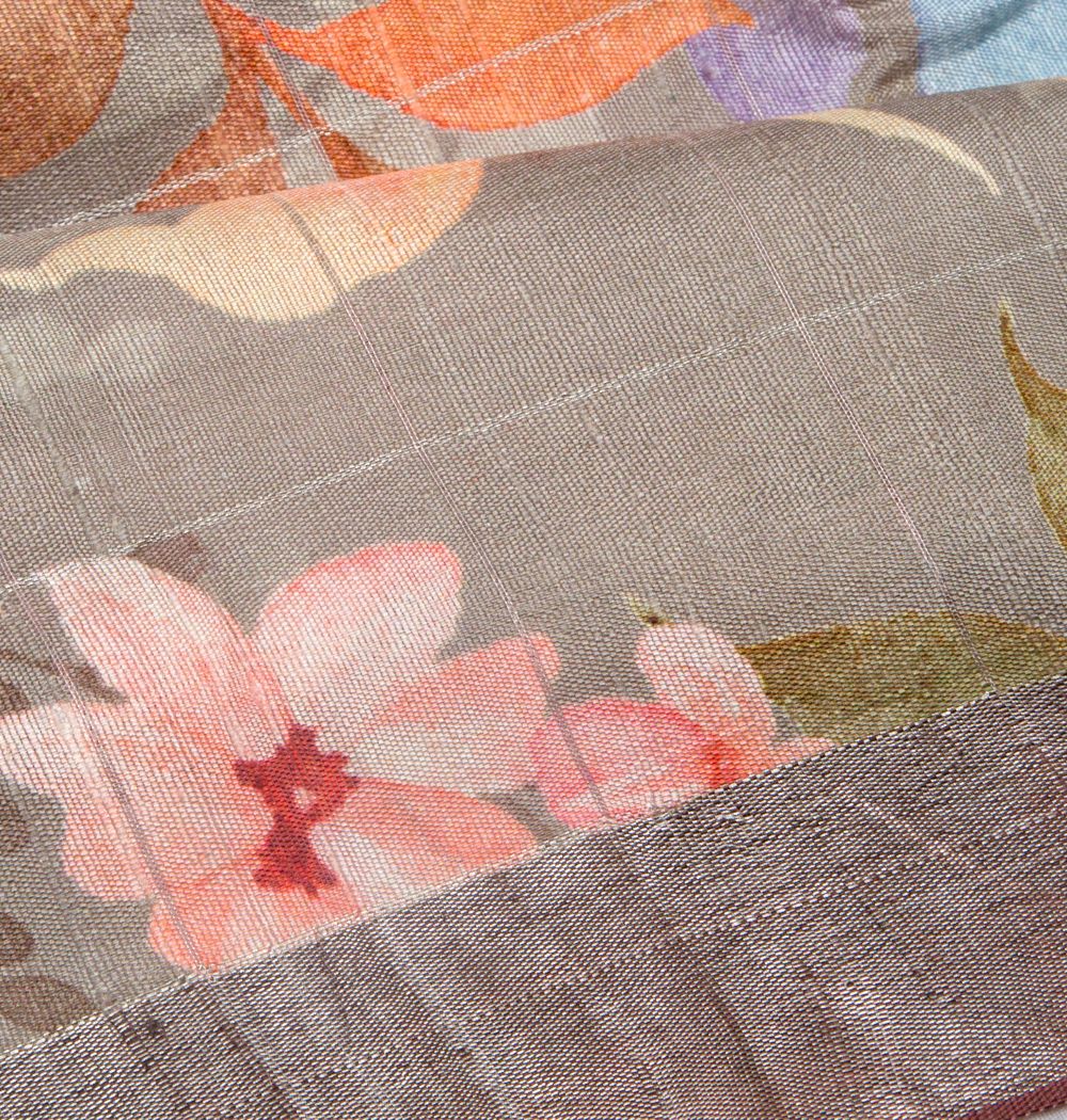 Tussar Floral Printed Grey Saree