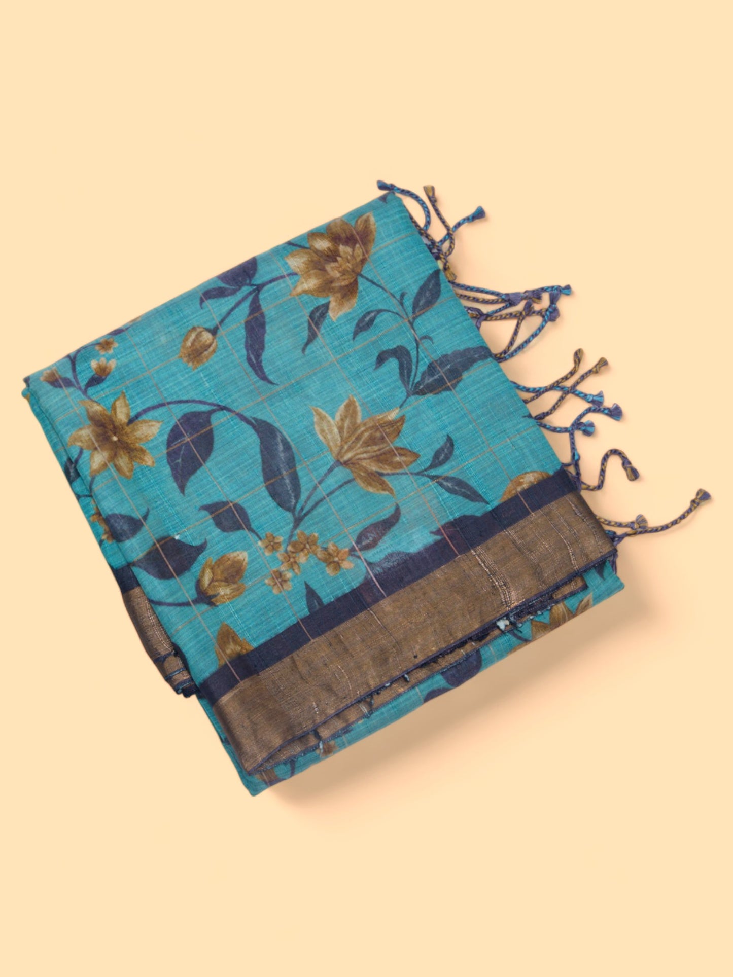 Tussar Floral Printed Sky Blue Saree