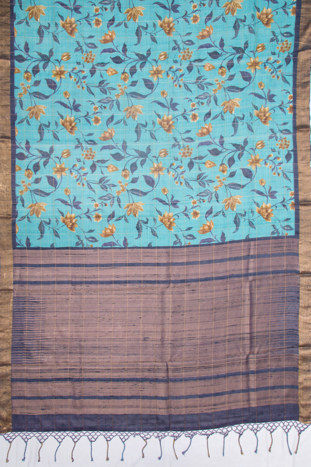 Tussar Floral Printed Sky Blue Saree