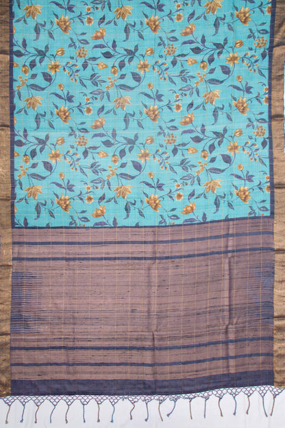 Tussar Floral Printed Sky Blue Saree