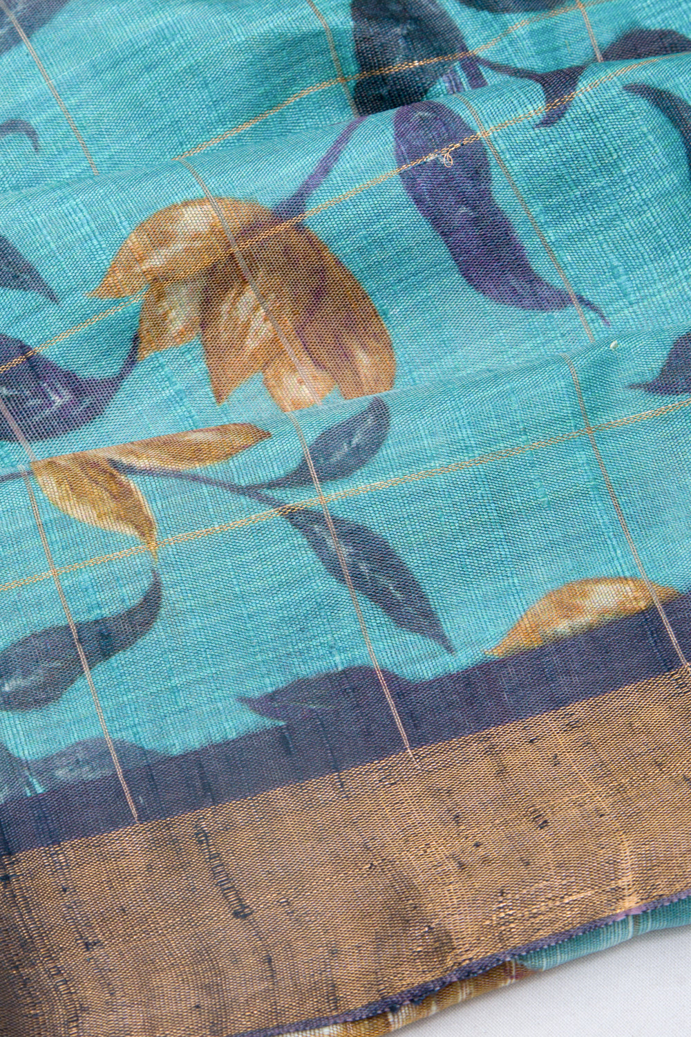 Tussar Floral Printed Sky Blue Saree