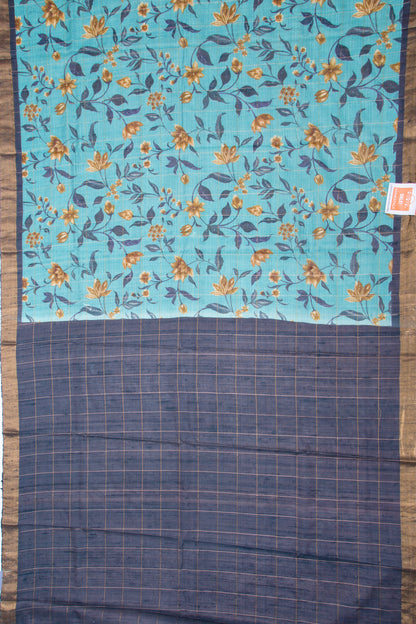 Tussar Floral Printed Sky Blue Saree