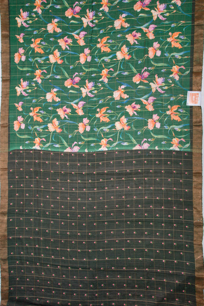 Tussar Floral Printed Green Saree
