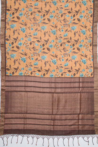Tussar Floral Printed Beige Saree
