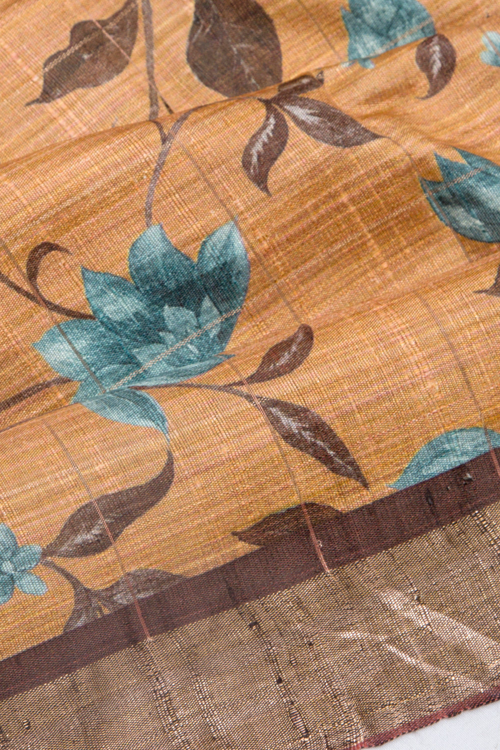 Tussar Floral Printed Beige Saree