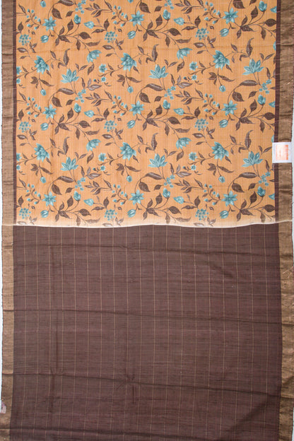 Tussar Floral Printed Beige Saree