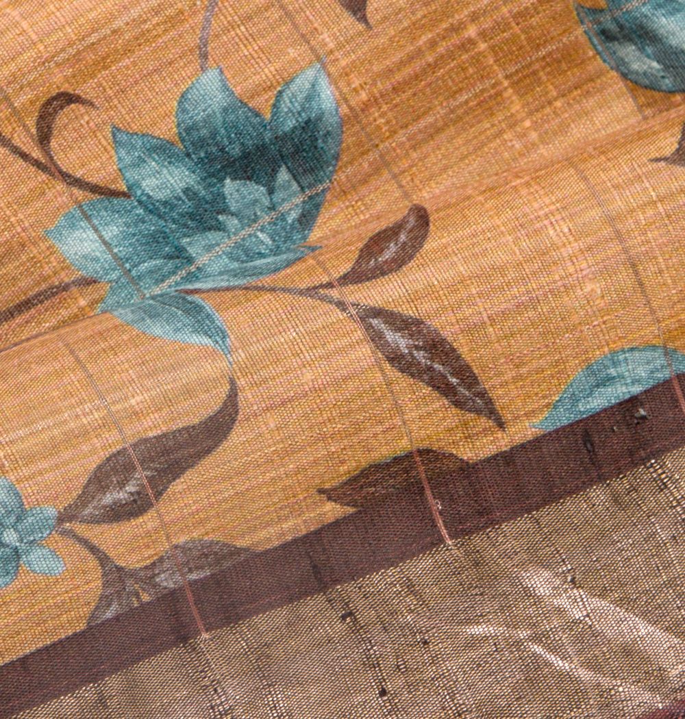 Tussar Floral Printed Beige Saree