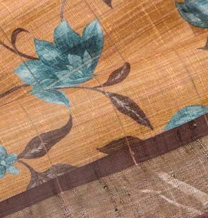 Tussar Floral Printed Beige Saree