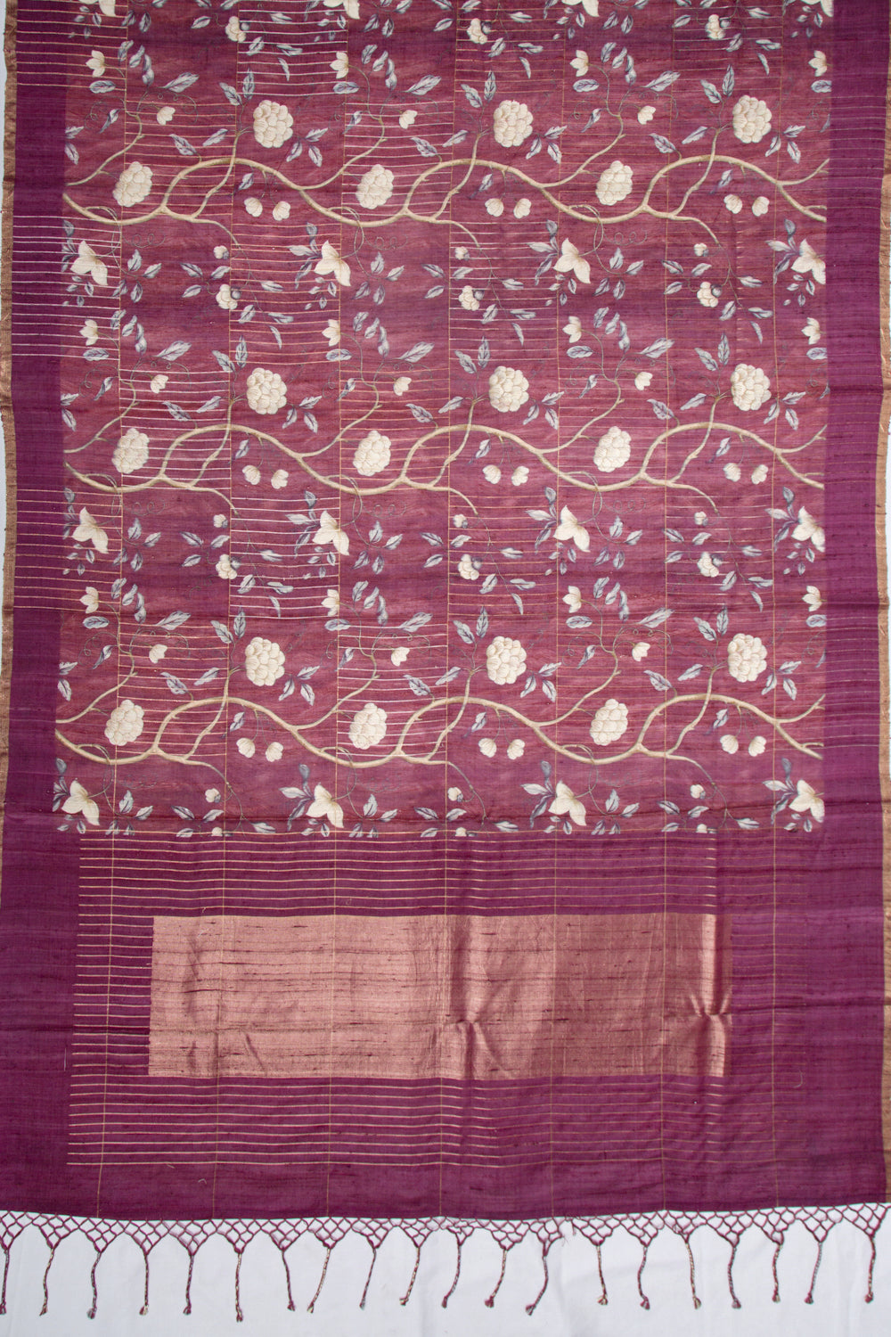 Tussar Floral Printed Purple Saree